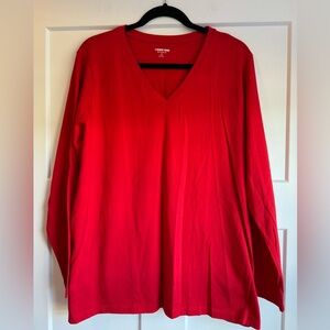 Lands' End Women's Long Sleeve V-Neck Top in Bright Red